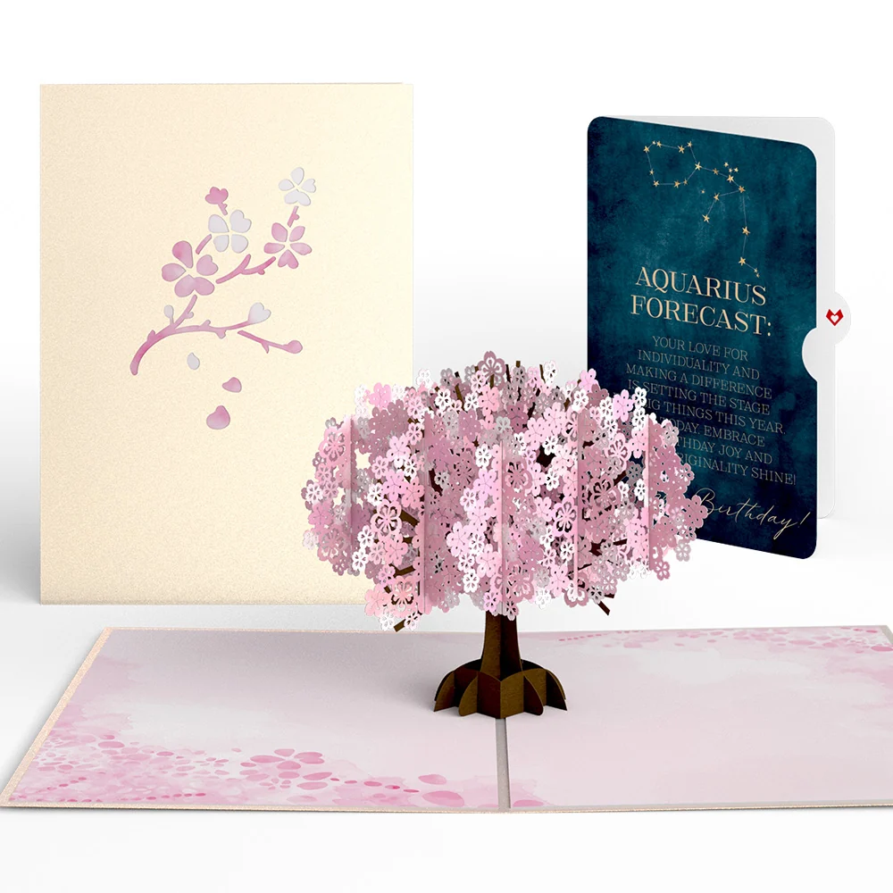 Lovepop Cherry Blossom Birthday Pop-Up Card and Aquarius Zodiac Sentiment Set