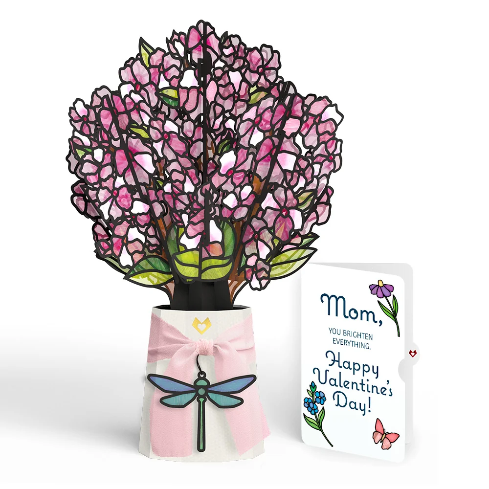Lovepop Sun-dappled Cherry Blossom Valentine Suncatcher Bouquet and Sentiment Set for Mom Vase