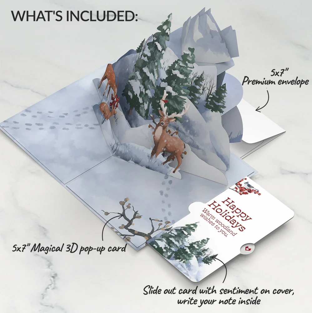 Lovepop Snowfall's Hush Christmas Pop-Up Card and Warm Woodland Sentiment Set - Image 2