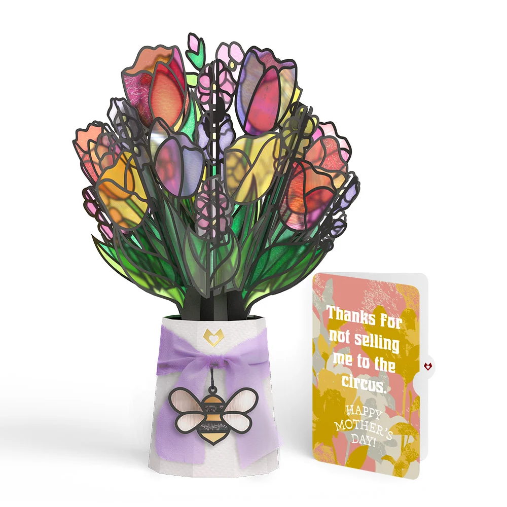 Lovepop Vibrant Tulip Mother’s Day Suncatcher Bouquet and Playful Painted Bloom Sentiment Set for Mom Glass