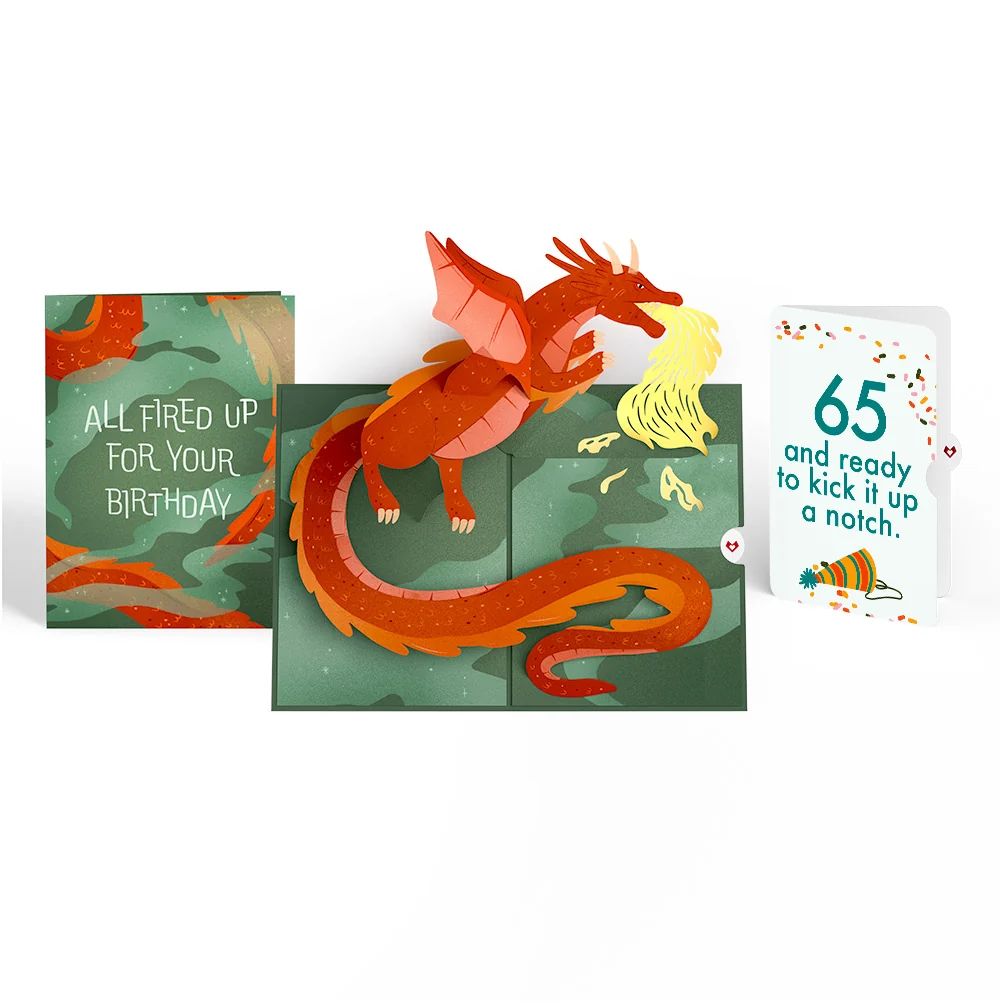 Lovepop Fired Up for Your Birthday Dragon Pop-Up Card and 65th Kick It Up Sentiment Set