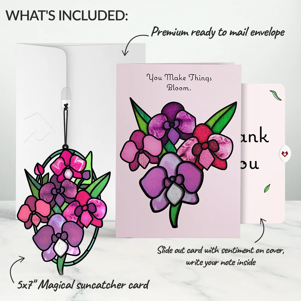 Lovepop You Make Things Bloom Orchid Thank You Suncatcher Card and Sentiment Set Glass - Image 2
