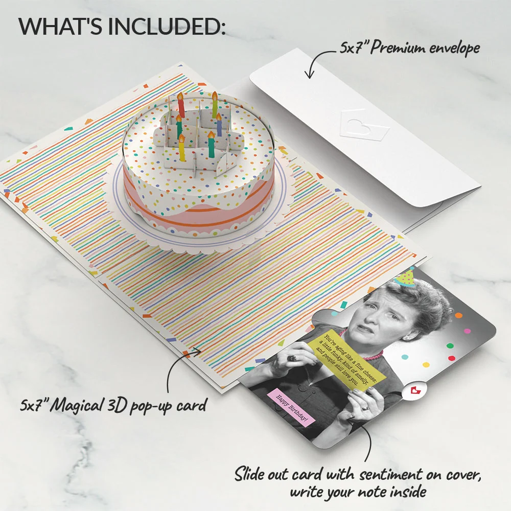 Lovepop Confetti Cake Birthday Pop-Up Card and Aging Like a Fine Cheese Sentiment Set Candle - Image 2