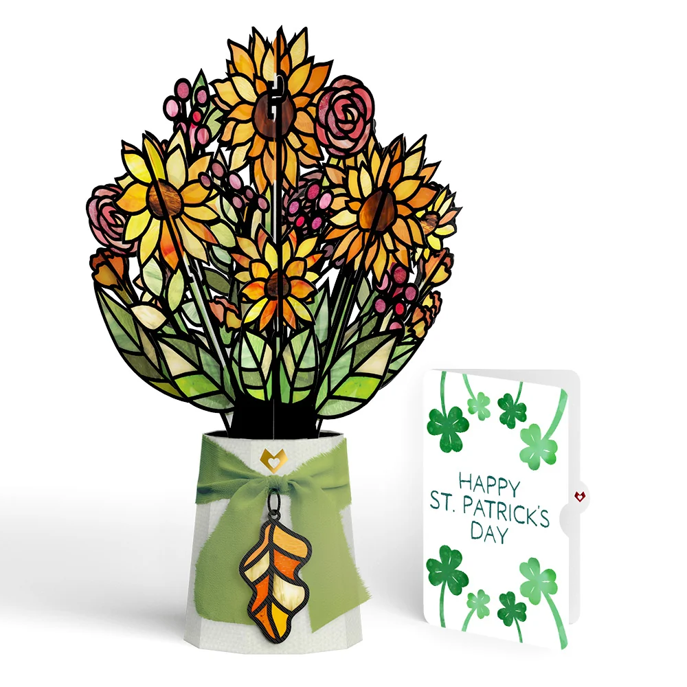 Lovepop Golden Hour Sunflower St. Patrick’s Day Suncatcher Bouquet and Sentiment Set Glass