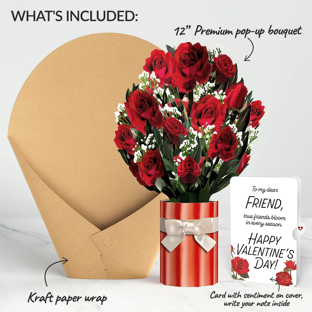 Lovepop Romantic Red Roses Valentine Bouquet and Sentiment Set for Friend Vase - Image 2