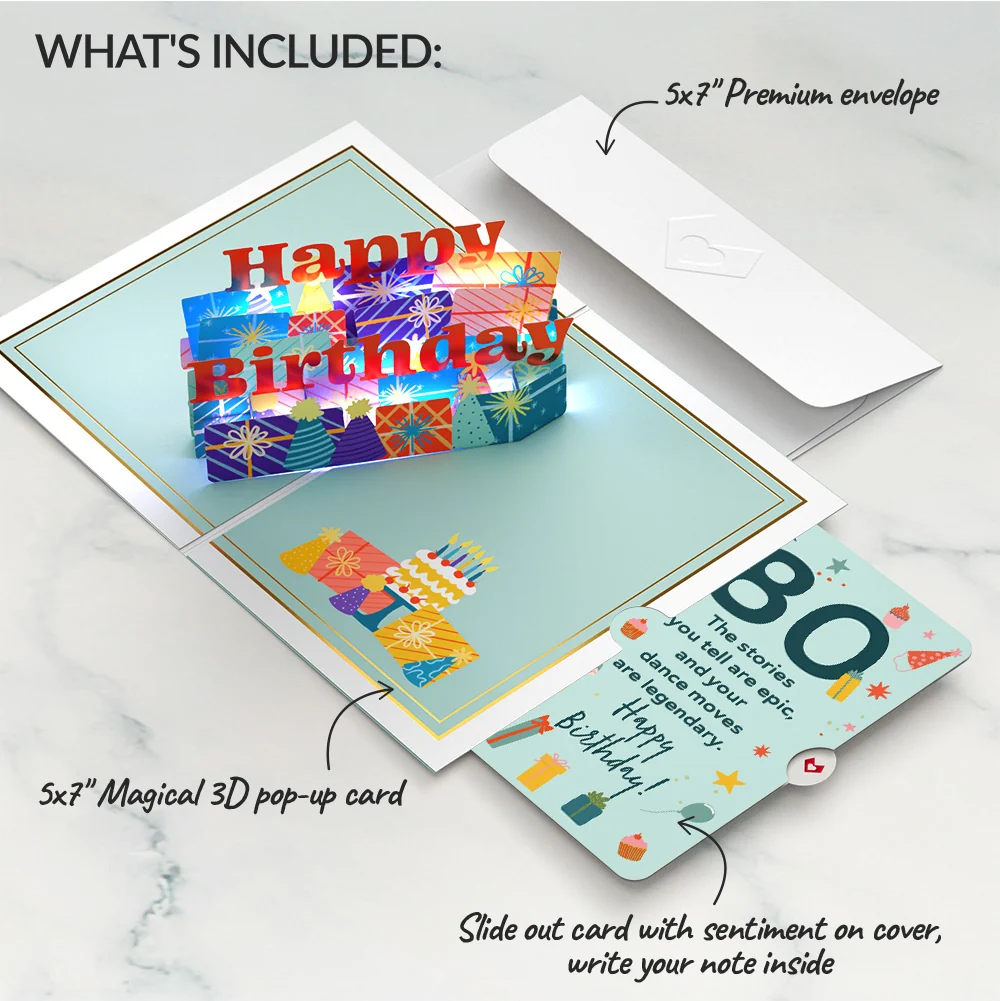 Lovepop Wishing You a Happy 80th Birthday Music and Lights Pop-Up Card and Sentiment Set - Image 2