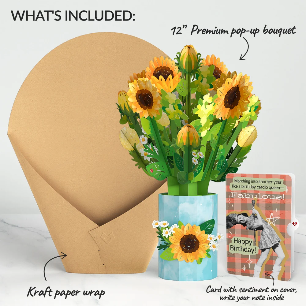 Lovepop Sunflower Blooms Birthday Bouquet and Cardio Queen Sentiment Set Vase - Image 2