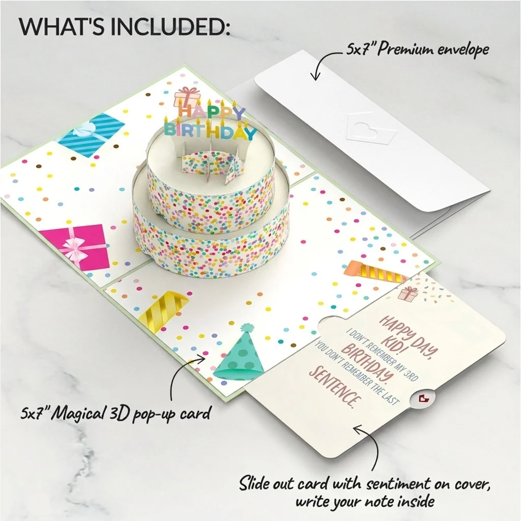 Lovepop Sprinkles Birthday Cake Pop-Up Card and Last Sentence Sentiment Set for Kid Candle - Image 2