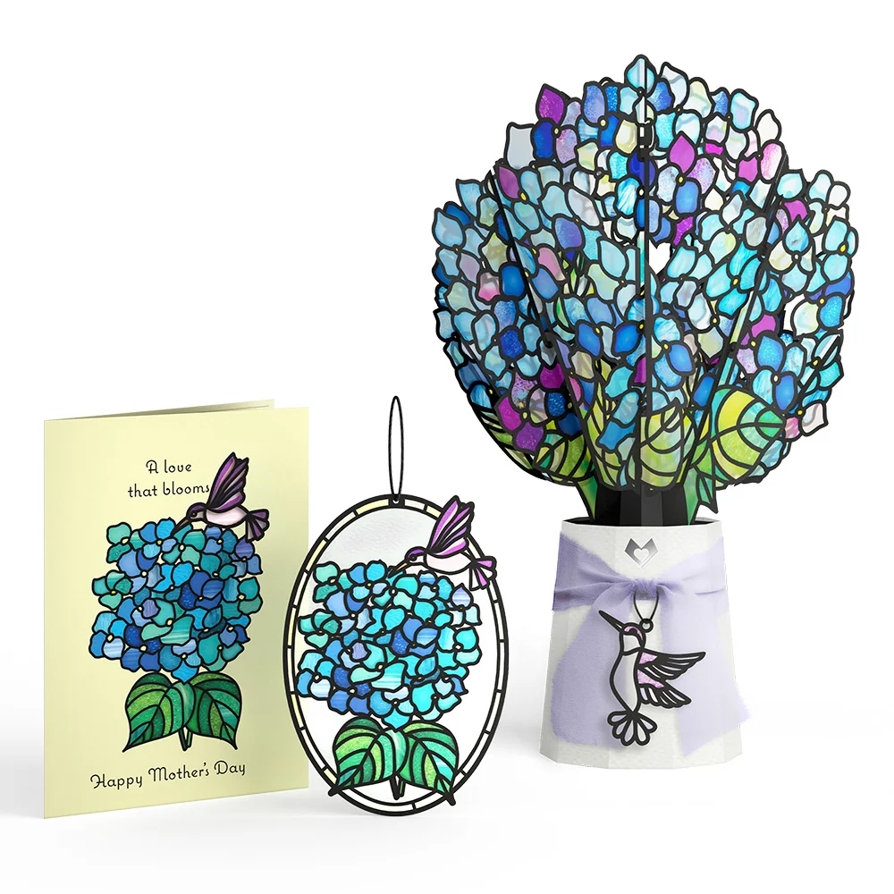 Lovepop Happy Mother's Day Hydrangeas Suncatcher Card & Bouquet Bundle