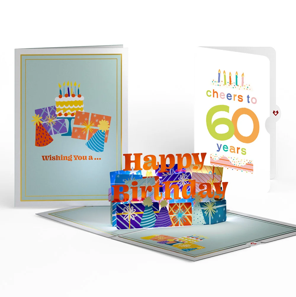 Lovepop Wishing You a Happy 60th Birthday Music and Lights Pop-Up Card and Confetti Cake Sentiment Set Candle