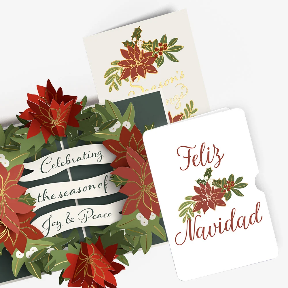 Lovepop Season's Greetings Poinsettia Wreath Pop-Up Card and Spanish Christmas Sentiment Set