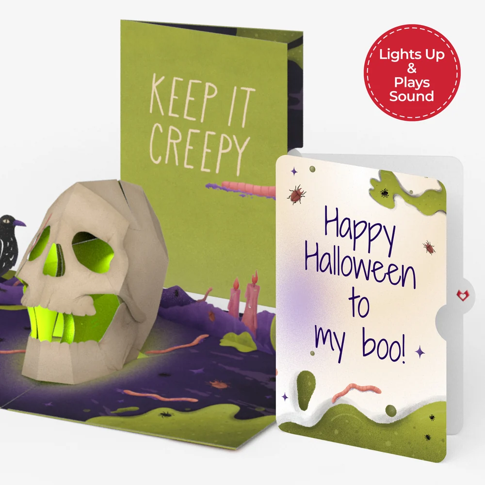 Lovepop Keep it Creepy Halloween Skull Music and Light Pop-Up Card and My Boo Sentiment Set Candle