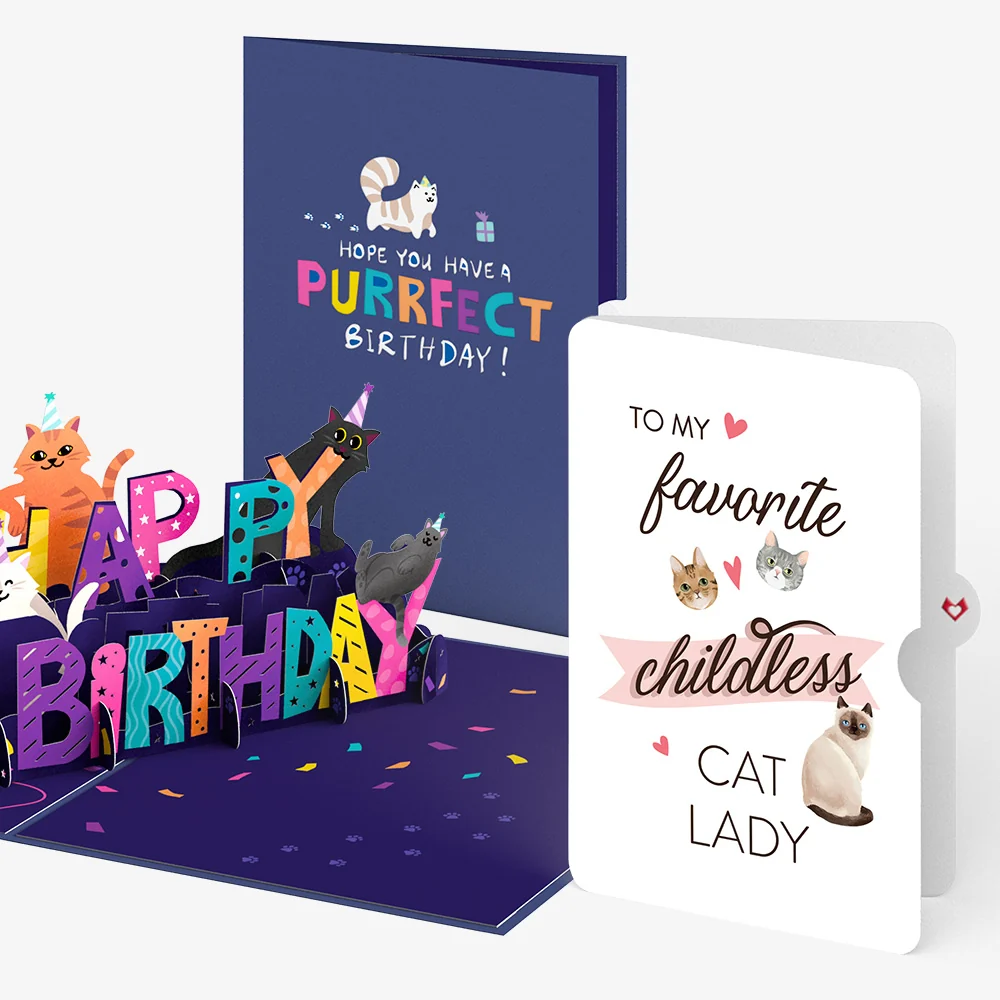 Lovepop Happy Birthday Cats for the Childless Cat Lady Pop-up Cards