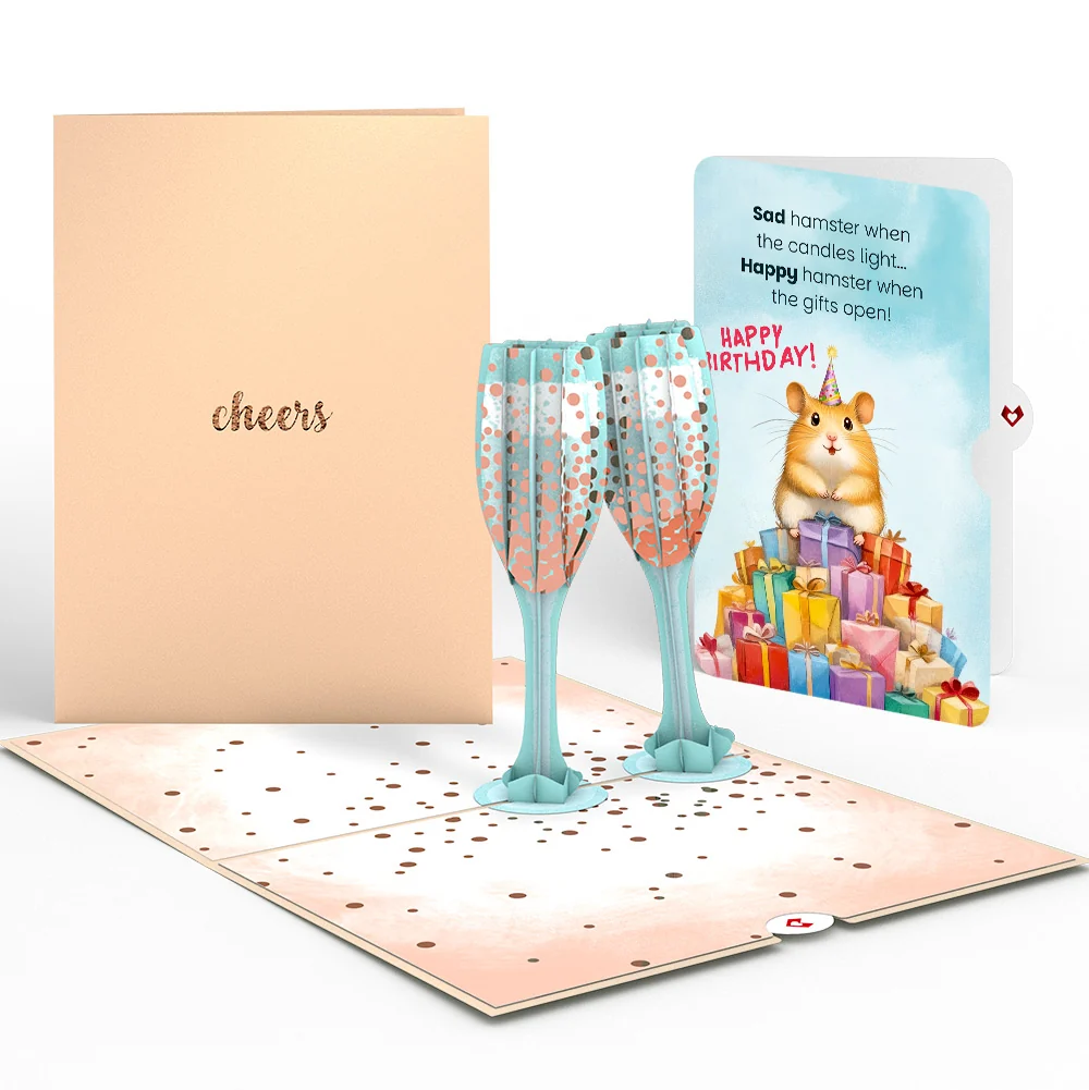 Lovepop Champagne Toast Birthday Pop-Up Card and Happy Hamster Sentiment Set Glass