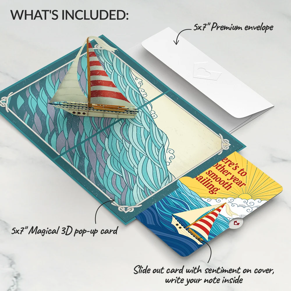 Lovepop Sailboat on the Horizon Birthday Pop-Up Card and Smooth Sailing Sentiment Set - Image 2