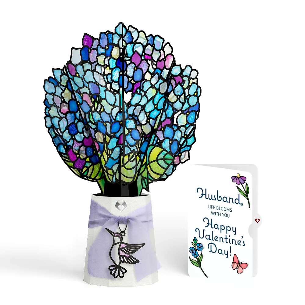 Lovepop Sunlit Hydrangeas Valentine Suncatcher Bouquet and Sentiment Set for Husband Glass