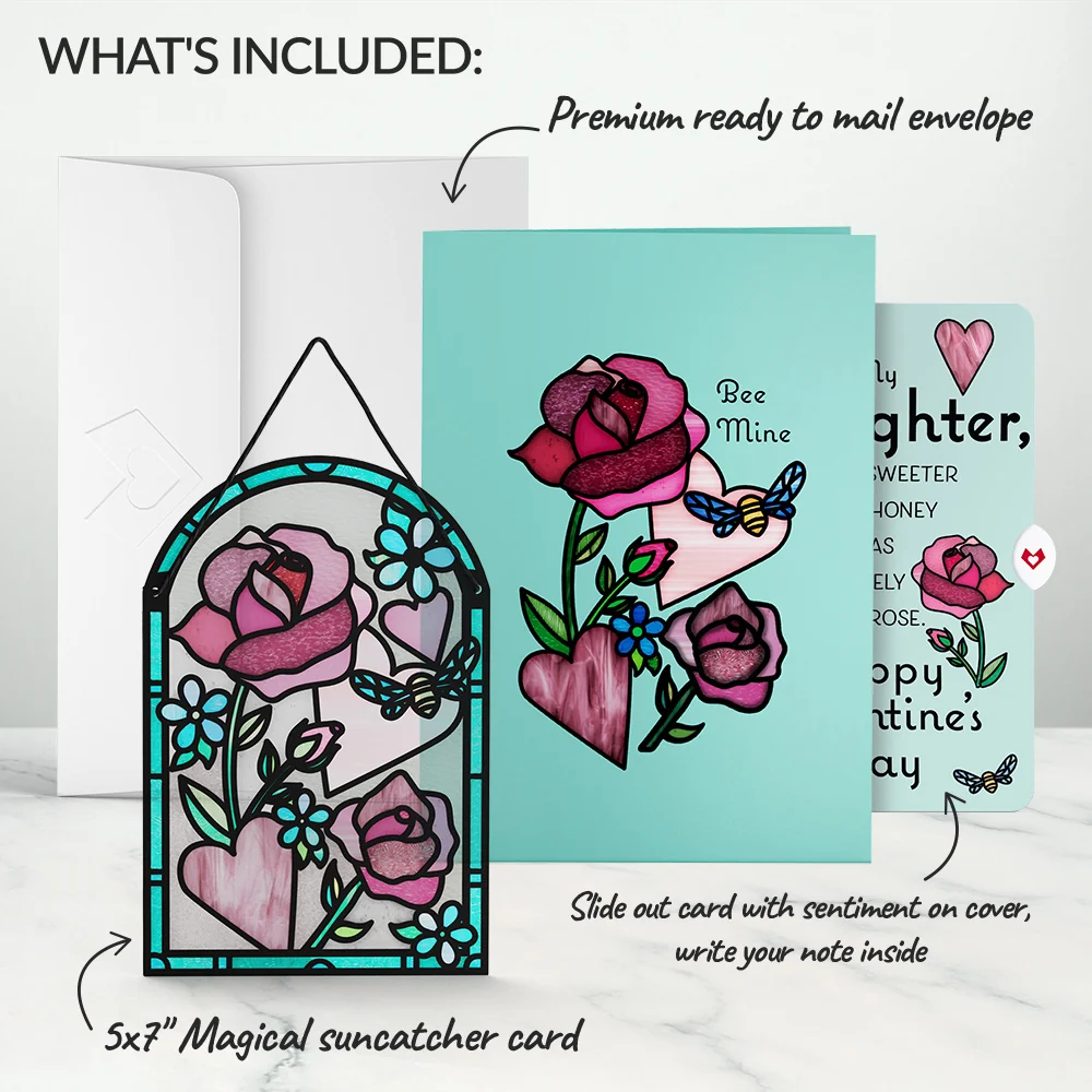 Lovepop Bee Mine Suncatcher Valentine Pop-Up Card and Sentiment Set for Daughter Glass - Image 2