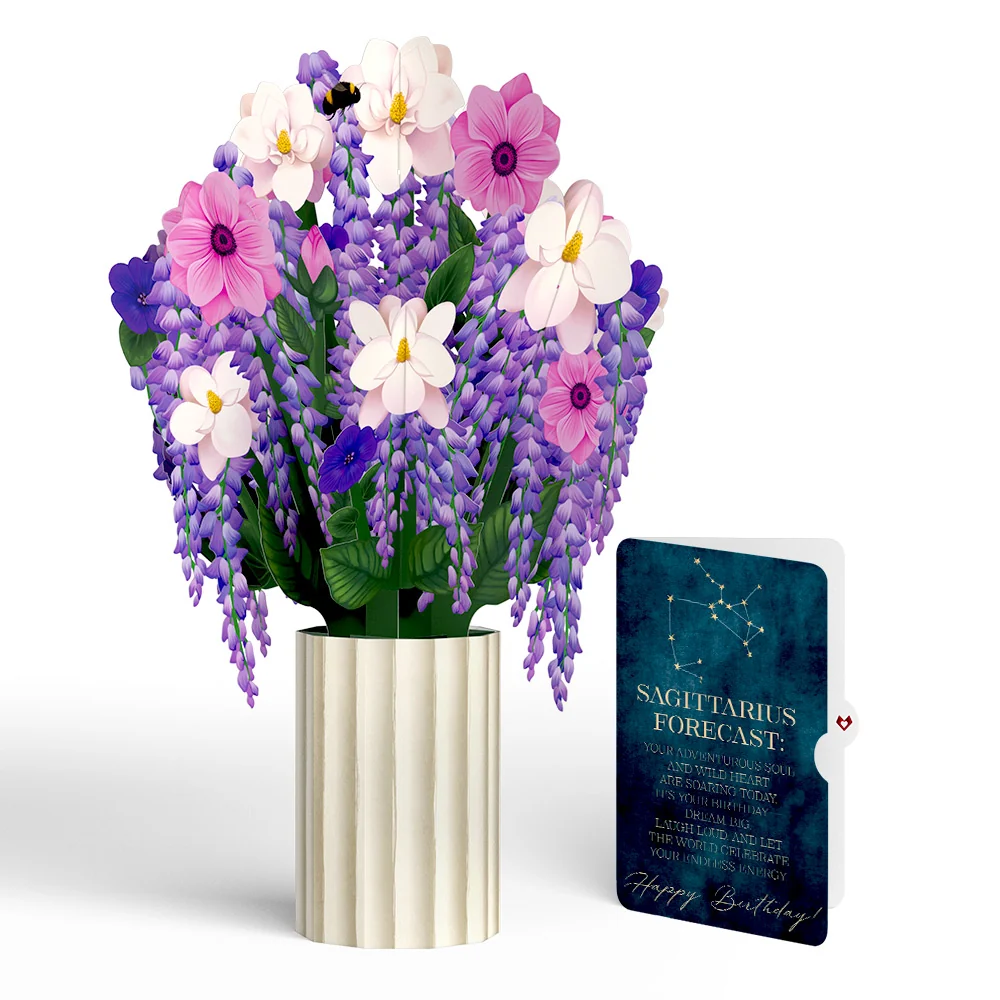 Lovepop Wisteria Birthday Bouquet and Sagittarius Zodiac Sentiment Set Cream