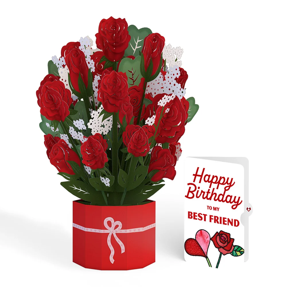 Lovepop Red Rose Birthday Grand Bouquet and Sentiment Set for Best Friend Vase