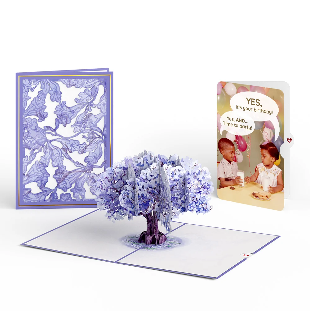 Lovepop Watercolor Jacaranda Tree Birthday Pop-Up Card and Time to Party Sentiment Set Candle