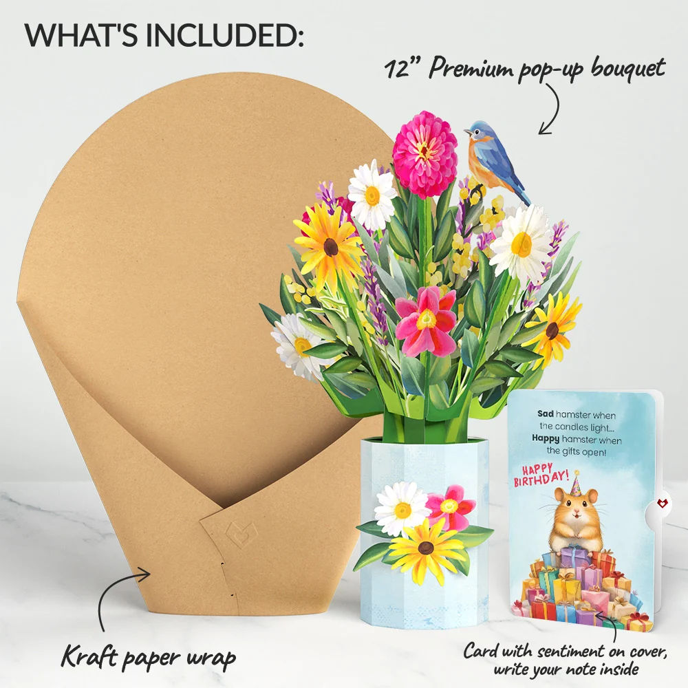 Lovepop Black-Eyed Susan Birthday Bouquet and Happy Hamster Sentiment Set Candle - Image 2