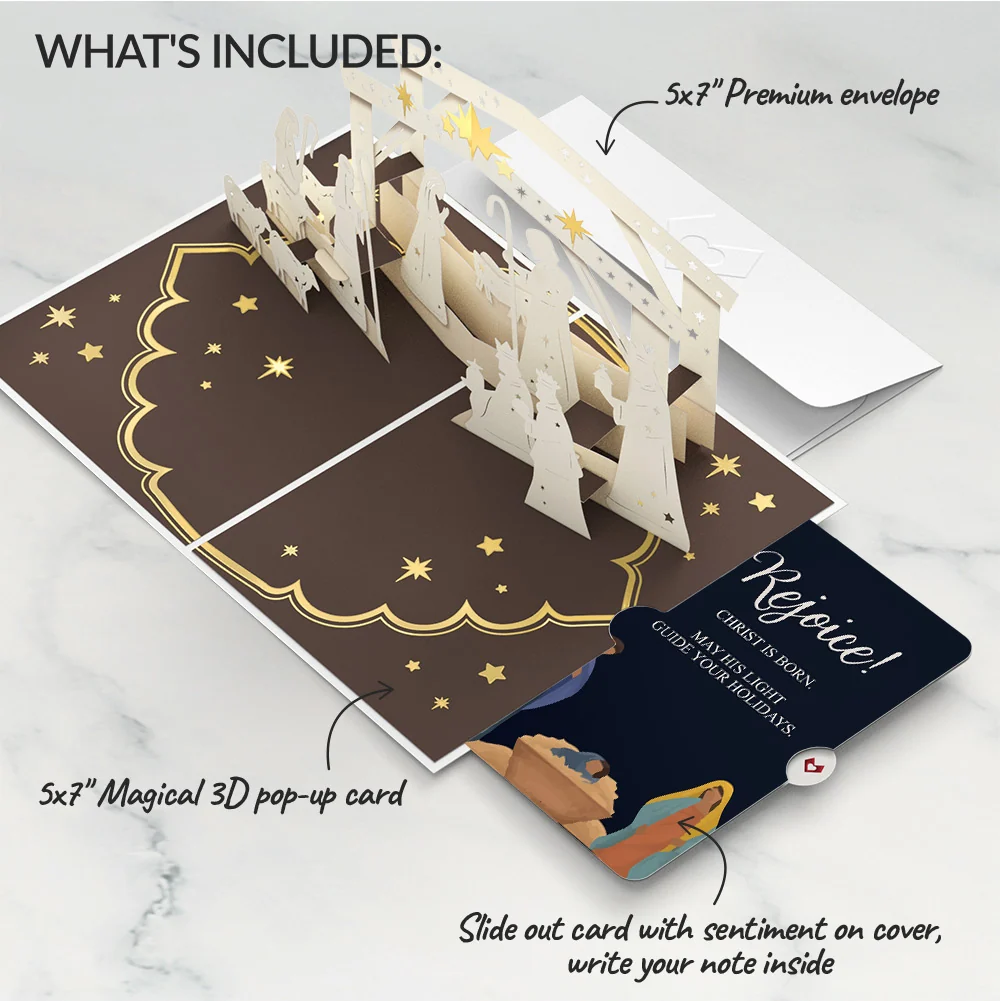Lovepop Elegant Nativity Christmas Pop-Up Card and Rejoice Sentiment Set Cream - Image 2