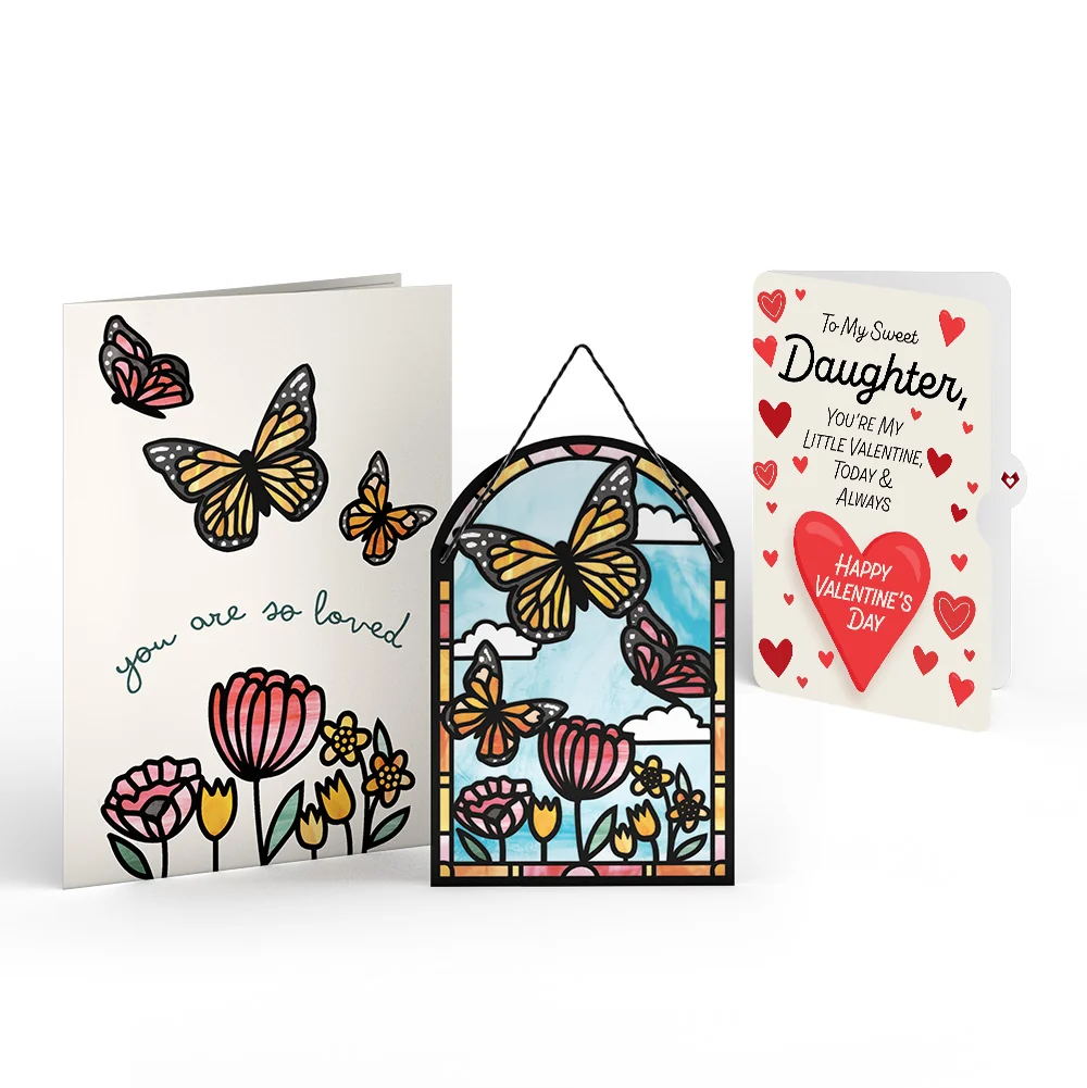 Lovepop You Are So Loved Butterflies Suncatcher Card and Full of Hearts Valentine Sentiment Set for Daughter Glass