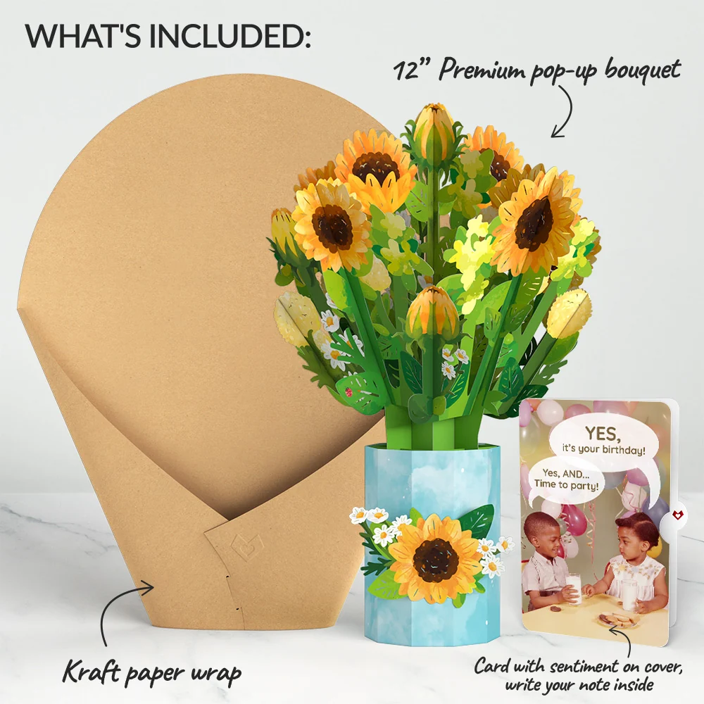 Lovepop Sunflower Blooms Birthday Bouquet and Time to Party Sentiment Set Vase - Image 2
