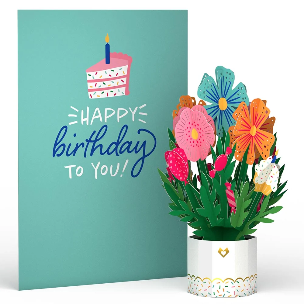 Lovepop Happy Birthday Card with Mini Bouquet Candle