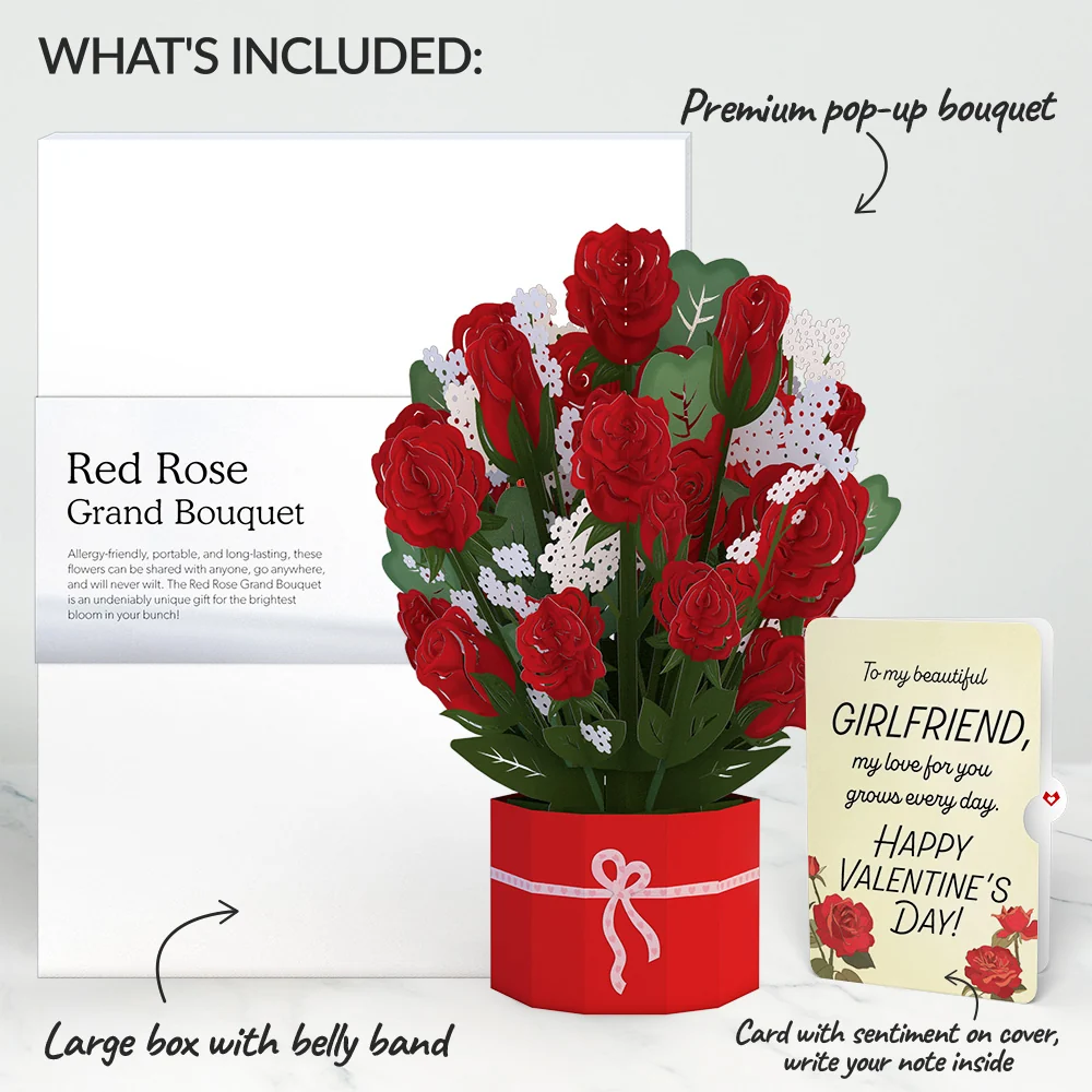 Lovepop Red Rose Valentine Grand Bouquet and Sentiment Set for Girlfriend Vase - Image 2