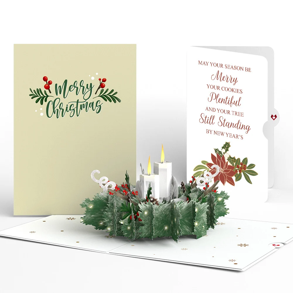 Lovepop Winter Greens Christmas Candle Pop-Up Card and Poinsettia Merry & Plentiful Sentiment Set