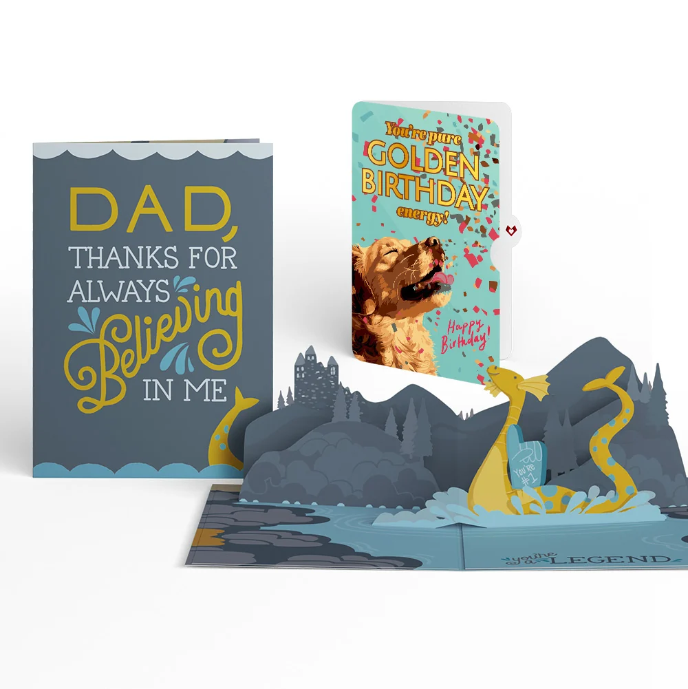 Lovepop Dad You're a Legend Loch Ness Monster Birthday Pop-Up Card and Golden Energy Sentiment Set