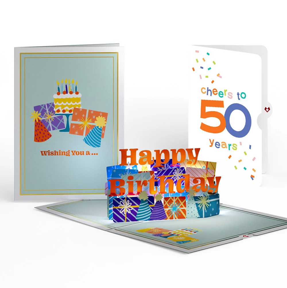Lovepop Wishing You a Happy 50th Birthday Music and Lights Pop-Up Card and Confetti Cake Sentiment Set Candle