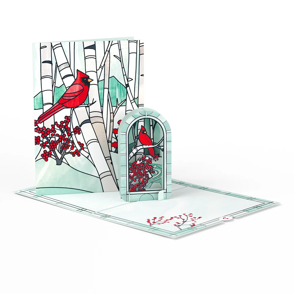 Lovepop Stained Glass Winter Cardinal Pop-Up Card