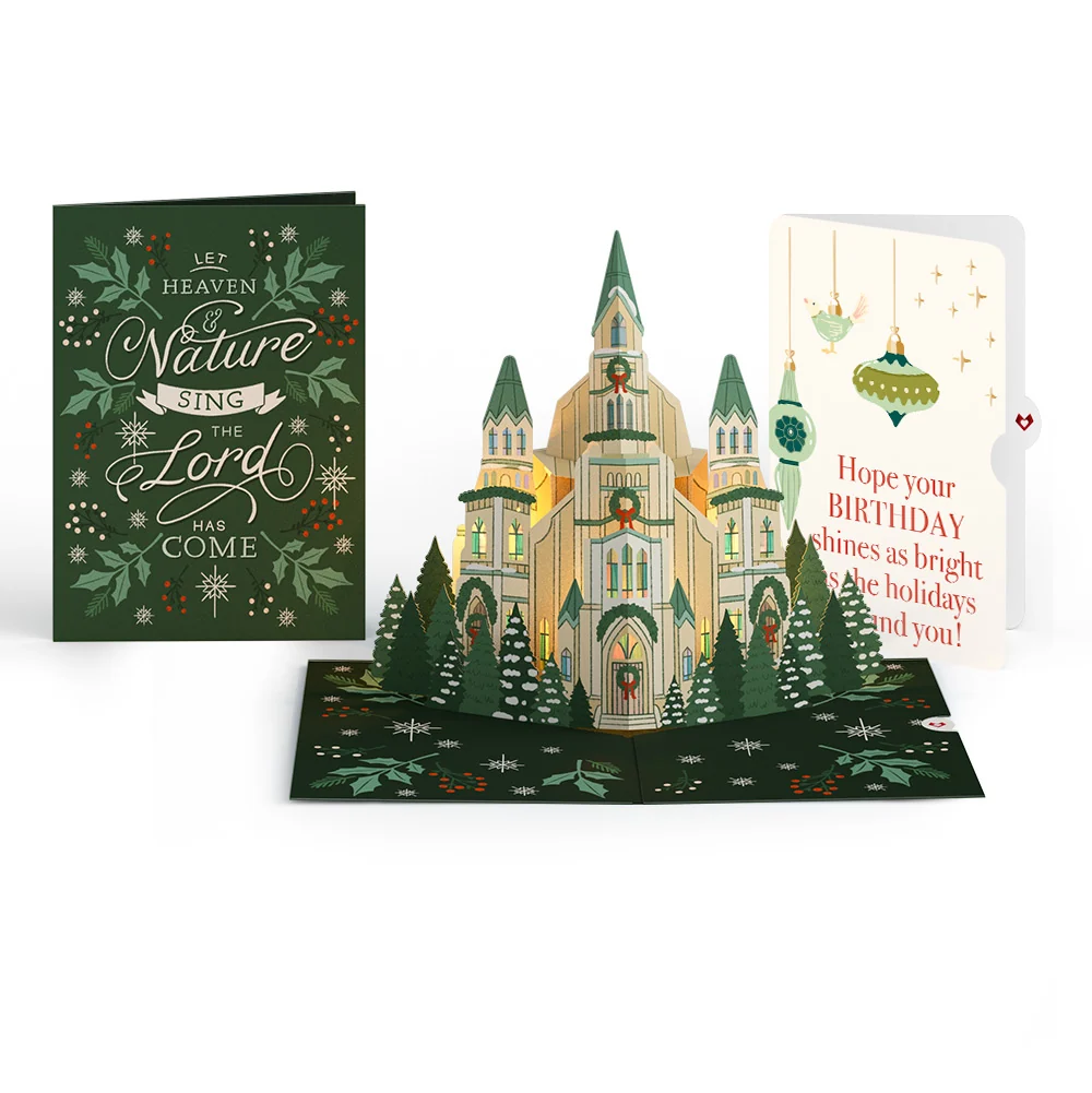 Lovepop Let Heaven & Nature Sing Christmas Music and Lights Pop-Up Card and Twinkling Ornaments Birthday Sentiment Set Glass