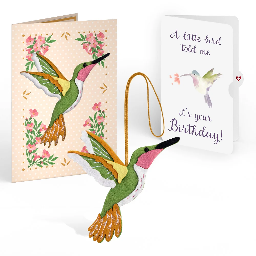 Lovepop Serene Hummingbird Birthday HeartFelt Charm Card and A Little Hummingbird Kisses Sentiment Set
