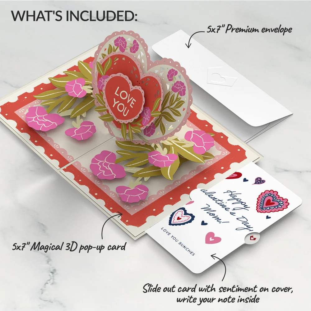 Lovepop Vintage Floral Love You Heart Valentine Pop-Up Card and Sentiment Set for Mom - Image 2