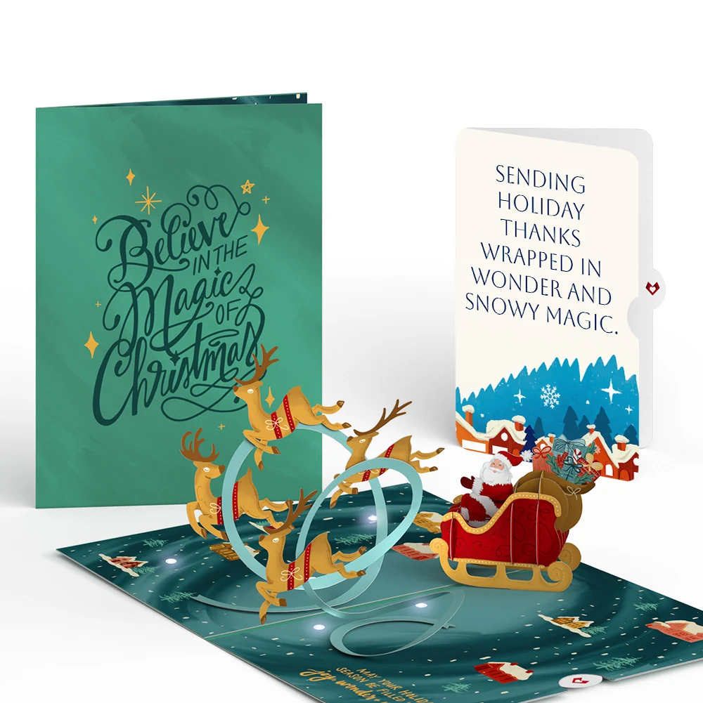 Lovepop Magic of Christmas Santa's Sleigh Light-Up Pop-Up Card and Snowy Magic Thank You Sentiment Set Cream
