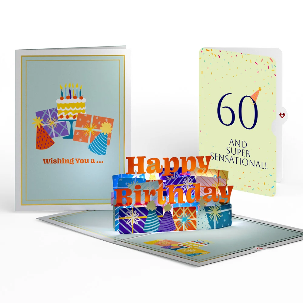 Lovepop Wishing You a Happy 60th Birthday Music and Lights Pop-Up Card and Party Hat Sentiment Set