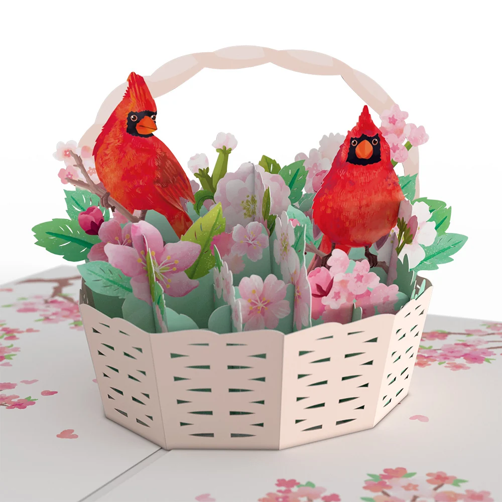Lovepop Valentine's Cherry Blossom Basket with Cardinals Pop-Up Card - Image 2