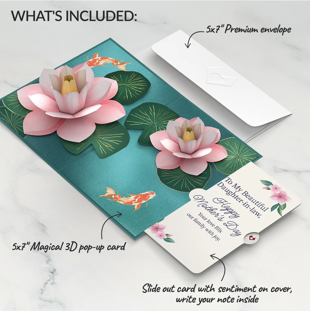 Lovepop Koi Fish and Lotus Pond Mother's Day Pop-Up Card and Sentiment Set for Daughter-in-law - Image 2