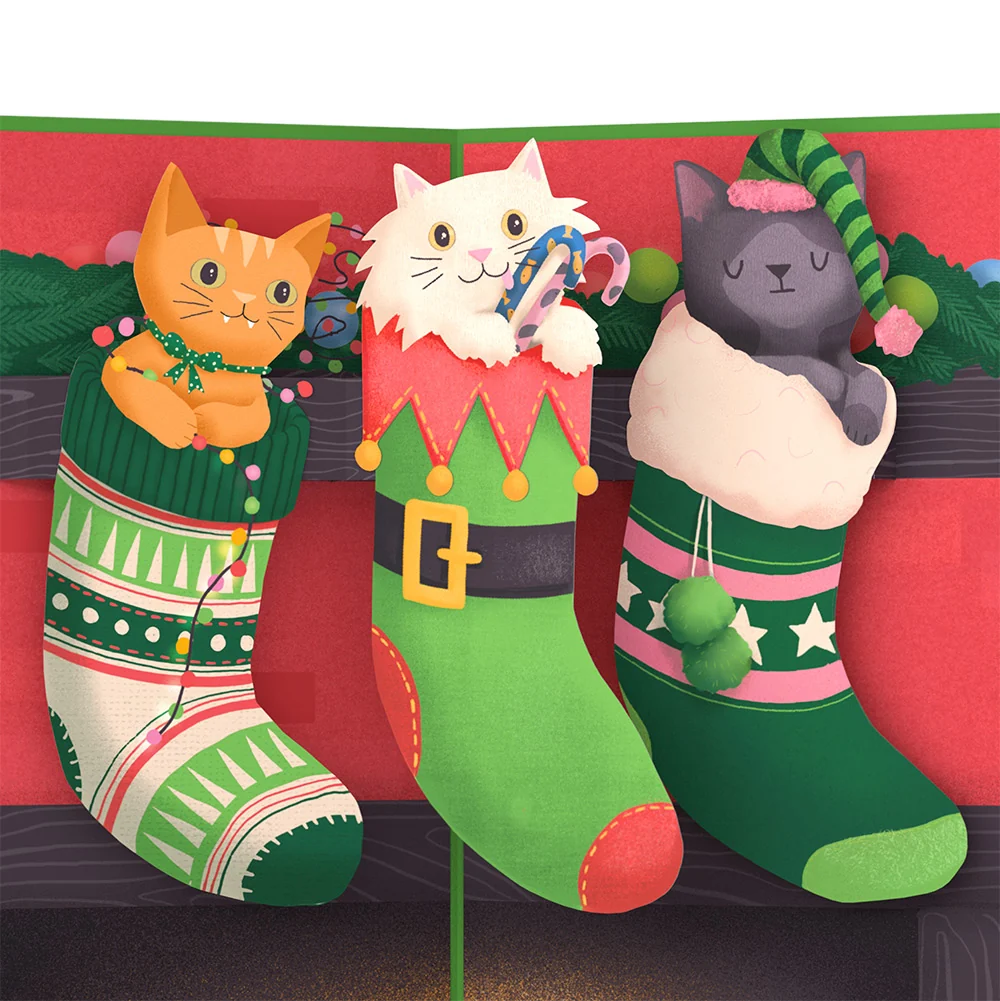Lovepop Christmas Cat Stockings Pop-Up Card and Sentiment Set for Daughter Cream - Image 3