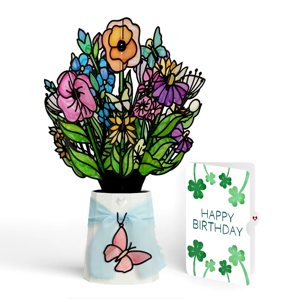 Lovepop Garden Glow Birthday Suncatcher Bouquet and Shamrock Sprigs Sentiment Set Glass