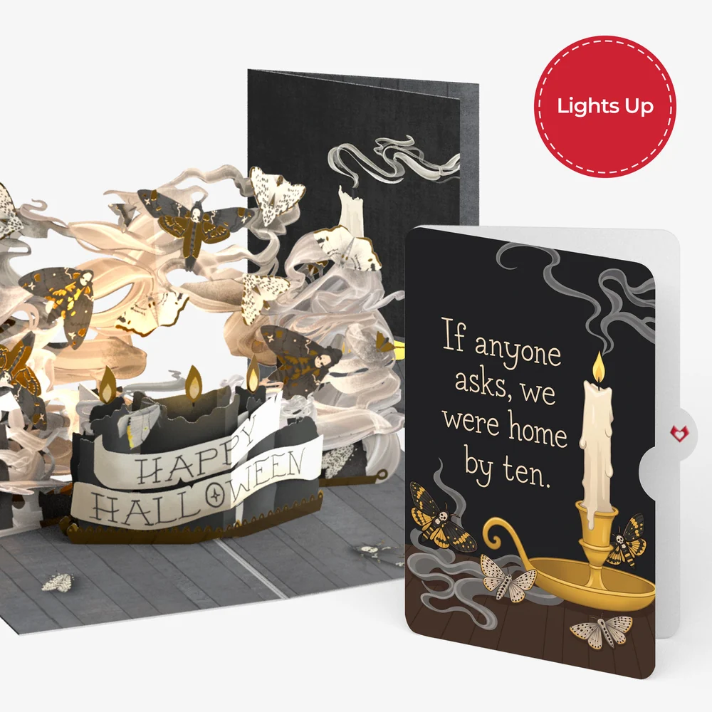 Lovepop Halloween Candlelight Light-Up Pop-Up Card and Home By Ten Sentiment Set Candle