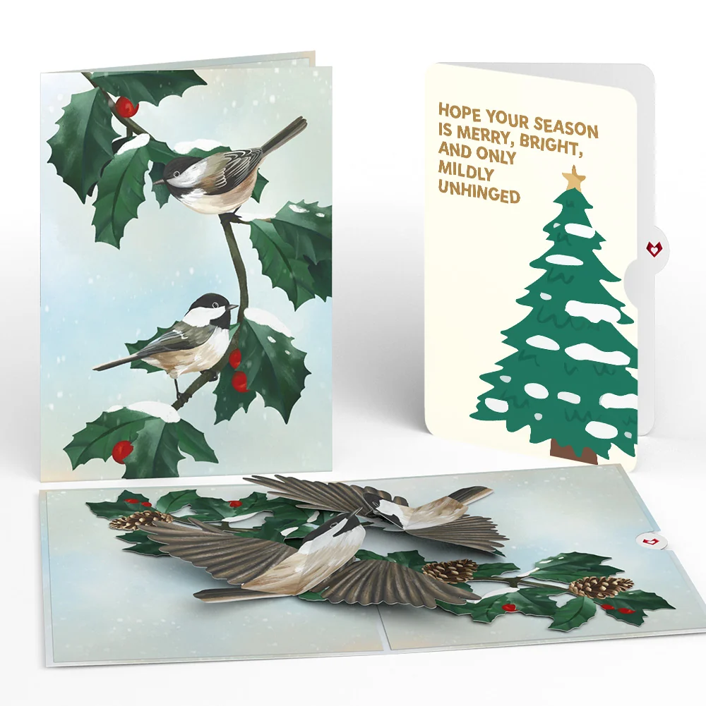 Lovepop Winter Chickadees Pop-Up Card and Blessing Christmas Tree Sentiment Set