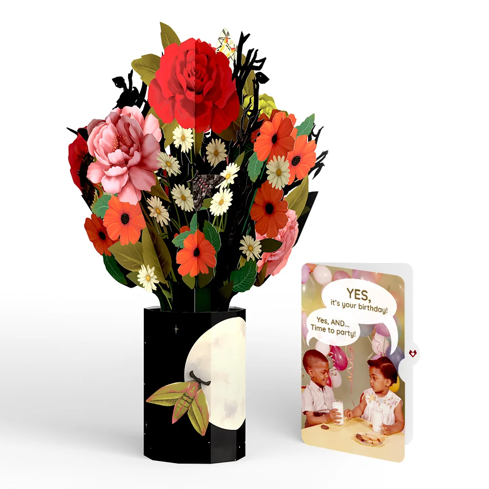 Lovepop Midnight Florals Birthday Bouquet and Time to Party Sentiment Set Vase