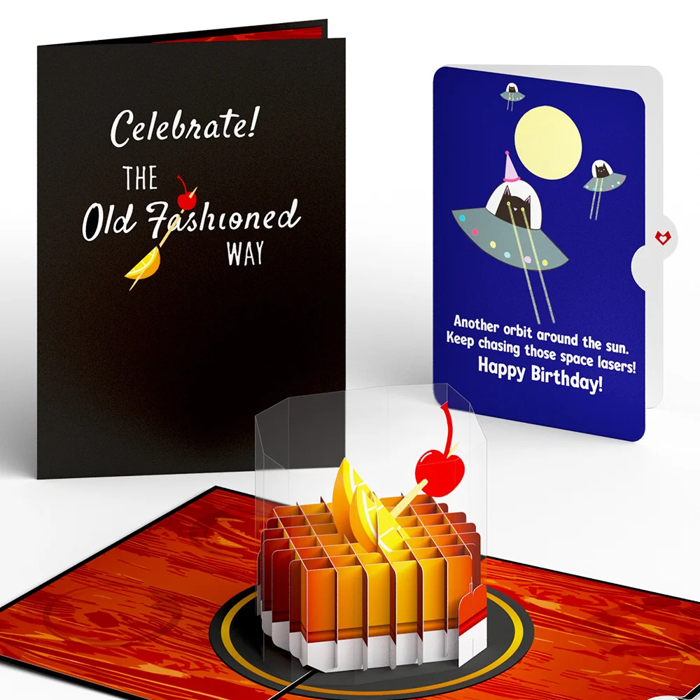 Lovepop Old Fashioned Birthday with Space Laser Cats Pop-Up Card and Sentiment Set