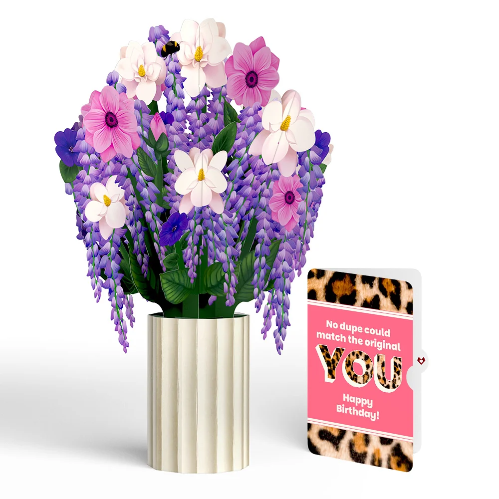 Lovepop Wisteria Birthday Bouquet and The original YOU Sentiment Set Cream