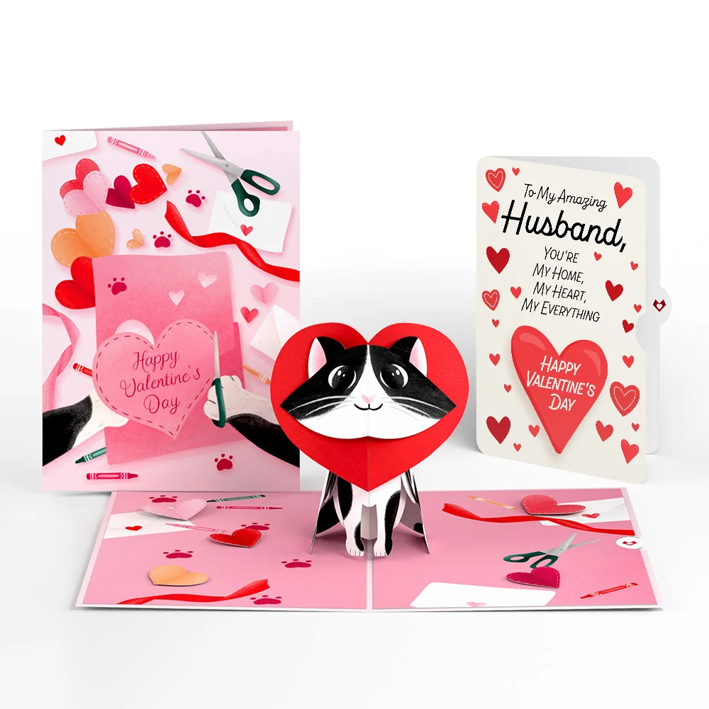 Lovepop Crafty Cat Valentine’s Day Surprise Pop-Up Card and Sentiment Set for Husband Cream