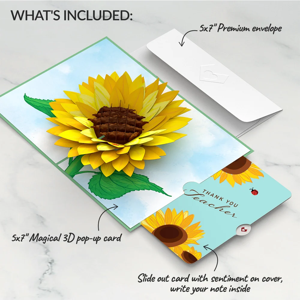 Lovepop Sunflower Bloom Thank You Pop-Up Card and Sentiment Set for Teacher - Image 2